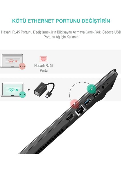 USB 3.0 PC Mac Konsol Tv Box Ethernet Adaptörü Siyah indirimleri