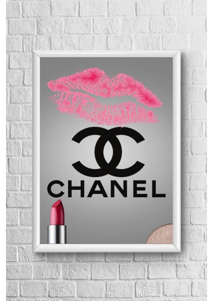 Chanel Pembe Ruj Çerçeveli Poster Tablo 23,5 x 33,5 cm