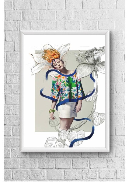 Çiçek Kadın Çerçeveli Poster Tablo 23,5 x 33,5 cm