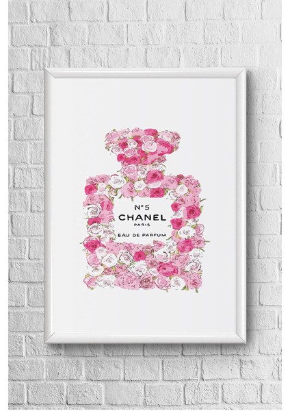 Chanel Şişe Çiçek Çerçeveli Poster Tablo 23,5 x 33,5 cm