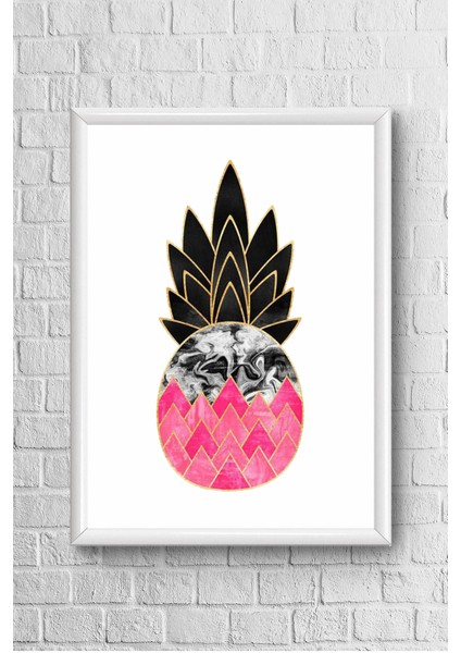 Lyn Home Pembe Desen Ananas Çerçeveli Poster Tablo 23,5 x 33,5 cm