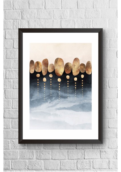 Kahverengi Mavi Desen Çerçeveli Poster Tablo 23,5 x 33,5 cm