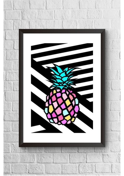 Renkli Ananas Çerçeveli Poster Tablo 23,5 x 33,5 cm