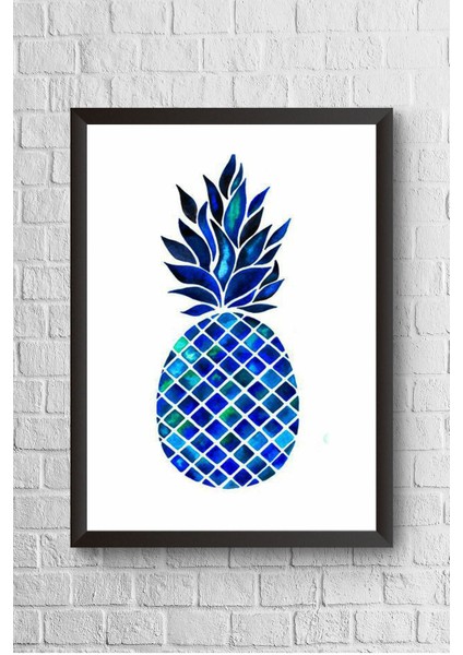 Mavi Mozaik Ananas Çerçeveli Poster Tablo 23,5 x 33,5 cm
