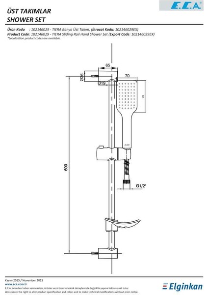 Eca Tiera Banyo Üst Takım 102146029