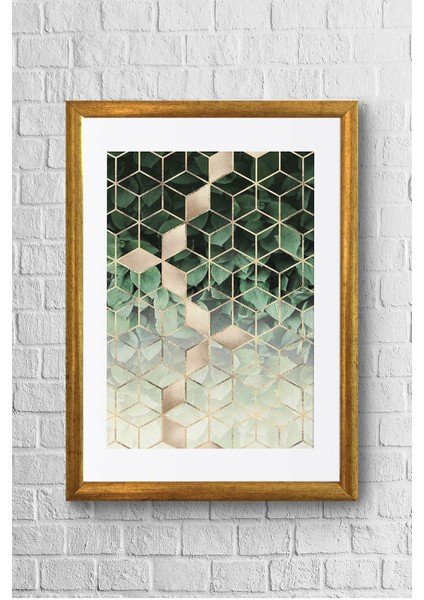 Yeşil Geometrik Desenler Çerçeveli Poster Tablo 23,5 x 33,5 cm