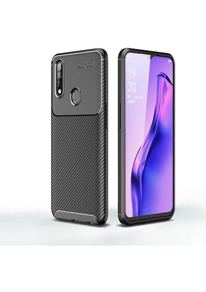 Oppo A31 Kılıf Karbon Desenli Lux Negro Silikon Siyah