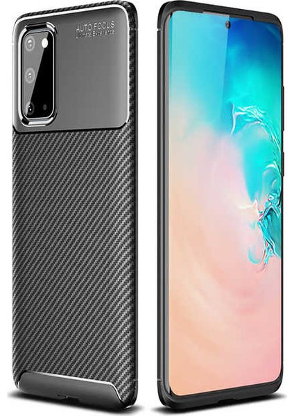 Samsung Galaxy S20 Kılıf Karbon Desenli Lux Negro Silikon Siyah + Tam Kaplayan Pet Ekran Koruyucu