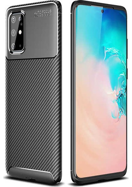Samsung Galaxy S20 Plus Kılıf Karbon Desenli Lux Negro Silikon Siyah + Tam Kaplayan Pet Ekran Koruyucu