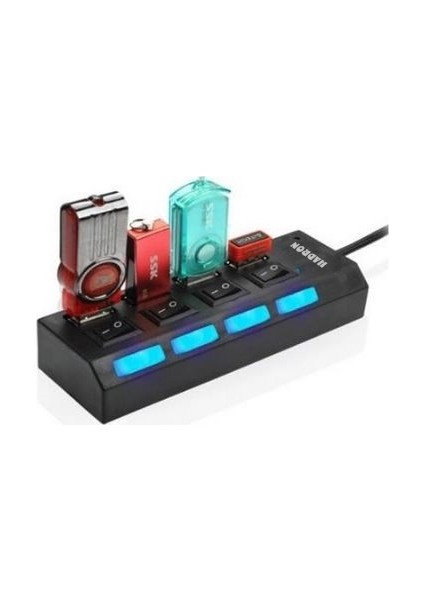 Gaman 4 Port USB 2.0 Hub LED Işık Anahtarlı USB Çoklayıcı