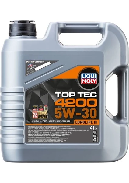 Liqui Moly Top Tec 4200 Longlife 3 5W-30 4 Litre Motor Yağı (Üretim Yılı: 2024)