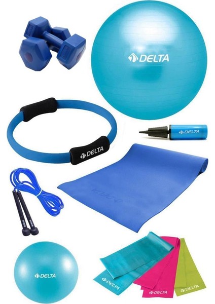 Pts 65 cm Pilates Topu Çemberi 4 mm Minder 2 kg Dambıl Seti