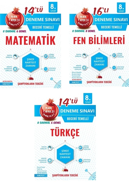 Nartest Yayınevi 8. Sınıf Matematik - Türkçe - Fen Bilimleri Beceri Temelli Sarmal Deneme Seti