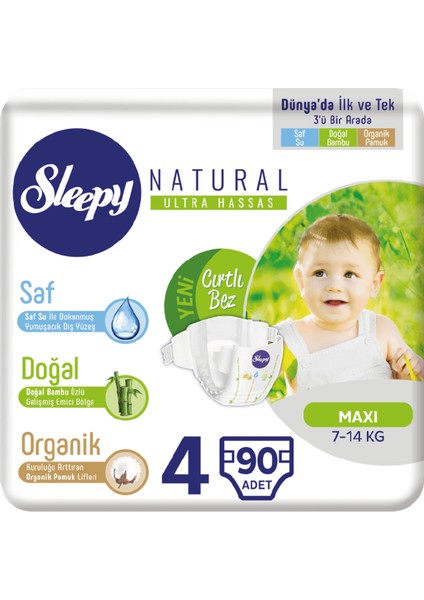 Natural Bebek Bezi Üçlü Jumbo 4 Beden 90 adet
