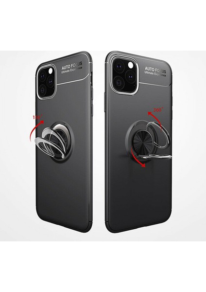 Apple iPhone 8 Plus Kılıf Yüzüklü Standlı Metal Araç Tutuculu Ravel Silikon Siyah Mavi