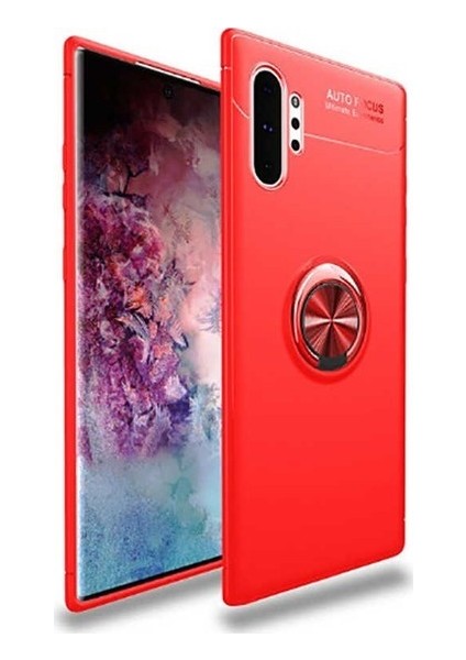 Samsung Note 10 Kılıf Yüzüklü Standlı Metal Araç Tutuculu Ravel Silikon Kırmızı