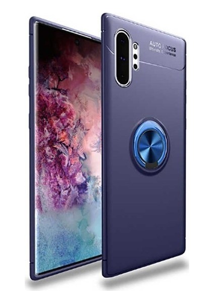 Samsung Note 10 Kılıf Yüzüklü Standlı Metal Araç Tutuculu Ravel Silikon Lacivert