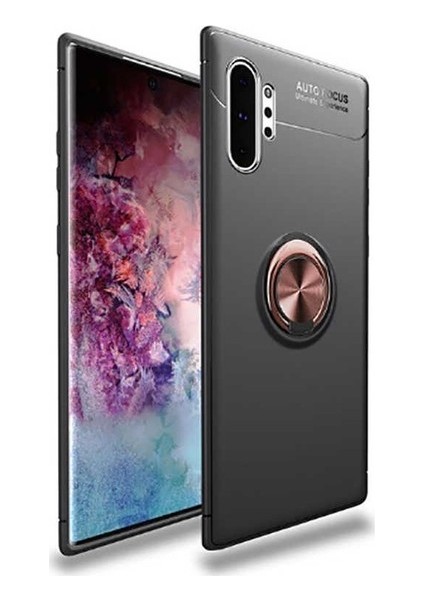 Samsung Note 10 Kılıf Yüzüklü Standlı Metal Araç Tutuculu Ravel Silikon Siyah Rose Gold