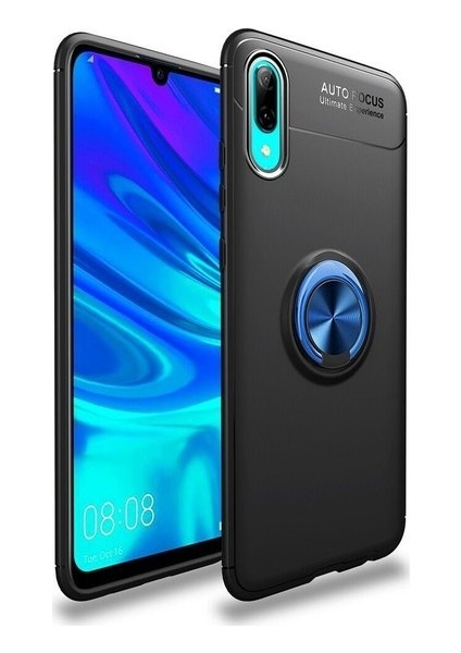 Samsung A01 Kılıf Silikon Yüzüklü Standlı Metal Araç Tutuculu Ravel Tpu Siyah Mavi