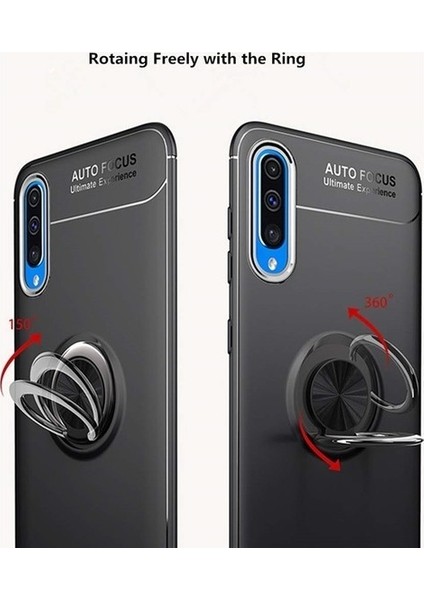 Samsung A9 2018 Kılıf Silikon Yüzüklü Standlı Metal Araç Tutuculu Ravel Tpu Siyah Kırmızı