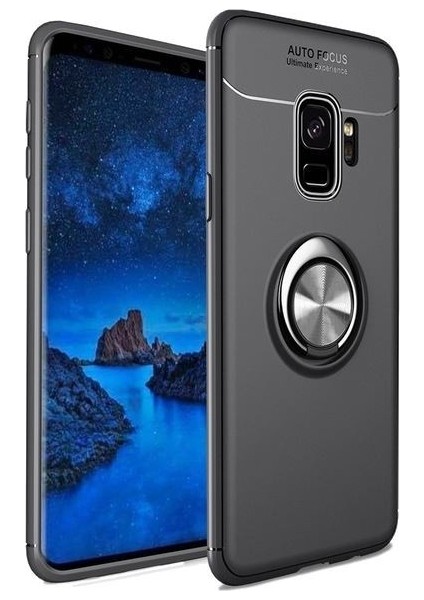 Samsung S9 Kılıf Silikon Yüzüklü Standlı Metal Araç Tutuculu Ravel Tpu Siyah
