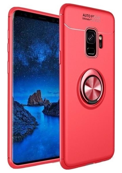 Samsung S9 Kılıf Silikon Yüzüklü Standlı Metal Araç Tutuculu Ravel Tpu Kırmızı