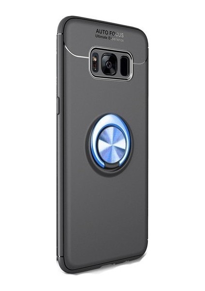 Samsung S8 Kılıf Silikon Yüzüklü Standlı Metal Araç Tutuculu Ravel Tpu Siyah Mavi