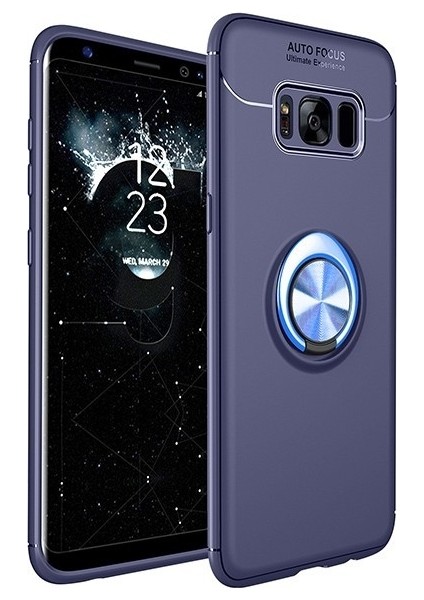 Samsung S8 Plus Kılıf Silikon Yüzüklü Standlı Metal Araç Tutuculu Ravel Tpu Lacivert