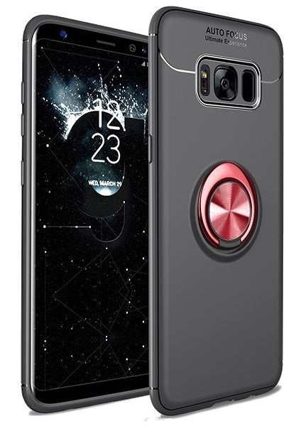 Samsung S8 Plus Kılıf Silikon Yüzüklü Standlı Metal Araç Tutuculu Ravel Tpu Siyah Kırmızı