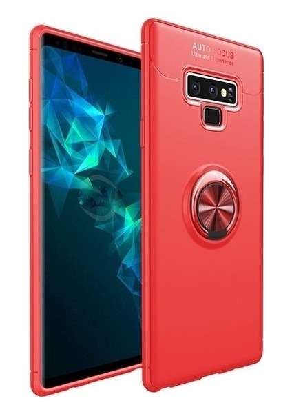 Samsung Note 9 N960 Kılıf Silikon Yüzüklü Standlı Metal Araç Tutuculu Ravel Tpu Kırmızı