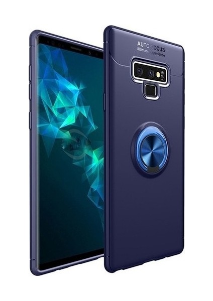 Samsung Note 9 N960 Kılıf Silikon Yüzüklü Standlı Metal Araç Tutuculu Ravel Tpu Lacivert