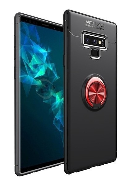 Samsung Note 9 N960 Kılıf Silikon Yüzüklü Standlı Metal Araç Tutuculu Ravel Tpu Siyah Kırmızı