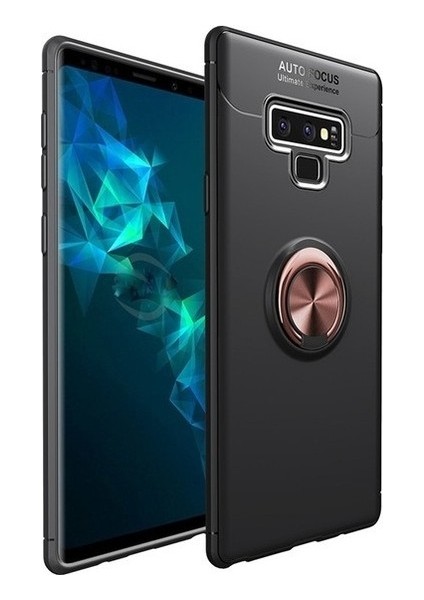 Samsung Note 9 N960 Kılıf Silikon Yüzüklü Standlı Metal Araç Tutuculu Ravel Tpu Siyah Rose Gold