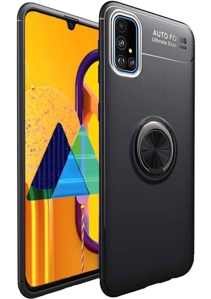Samsung A81 Kılıf Silikon Yüzüklü Standlı Metal Araç Tutuculu Ravel Tpu Siyah