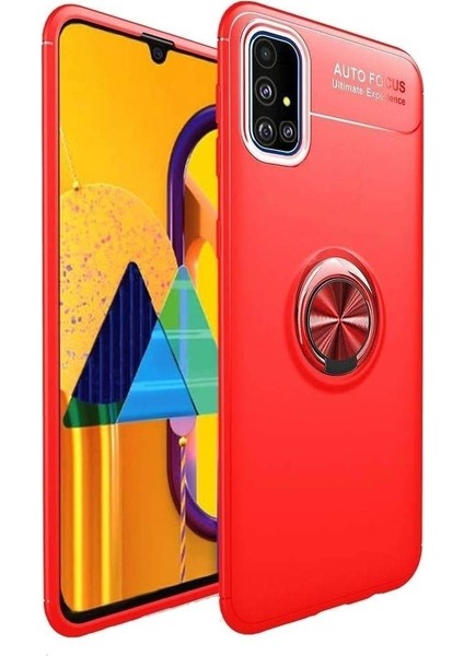 Samsung A81 Kılıf Silikon Yüzüklü Standlı Metal Araç Tutuculu Ravel Tpu Kırmızı