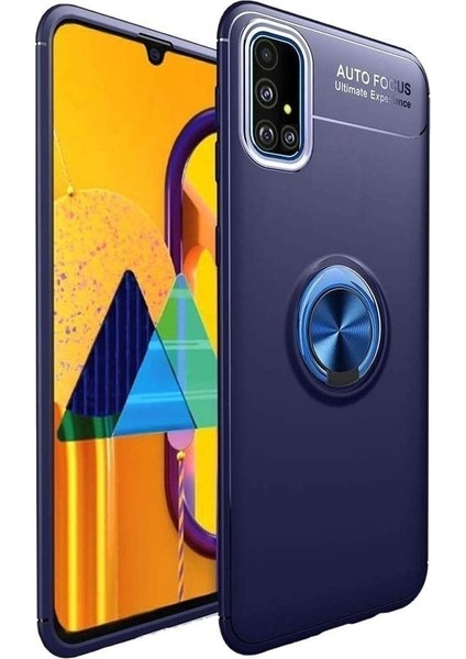 Samsung A81 Kılıf Silikon Yüzüklü Standlı Metal Araç Tutuculu Ravel Tpu Lacivert
