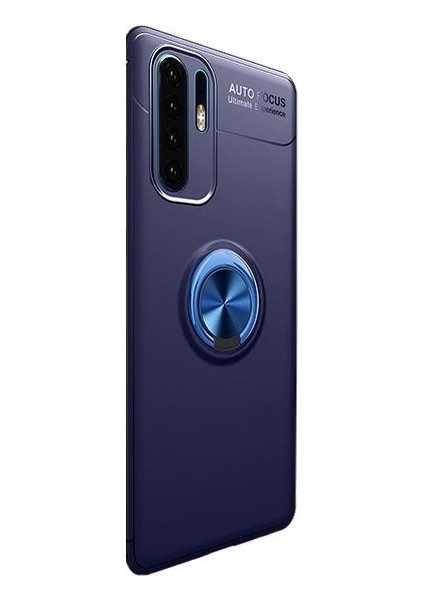 Huawei P30 Pro Kılıf Silikon Yüzüklü Standlı Metal Araç Tutuculu Ravel Tpu Lacivert