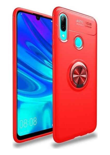 Huawei P Smart 2019 Kılıf Silikon Yüzüklü Standlı Metal Araç Tutuculu Ravel Tpu Kırmızı
