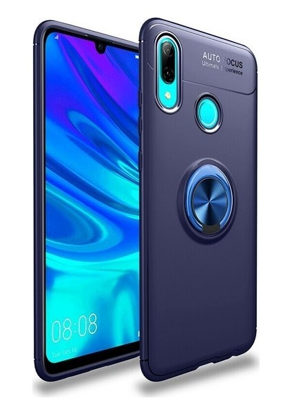 Huawei P Smart 2019 Kılıf Silikon Yüzüklü Standlı Metal Araç Tutuculu Ravel Tpu Lacivert