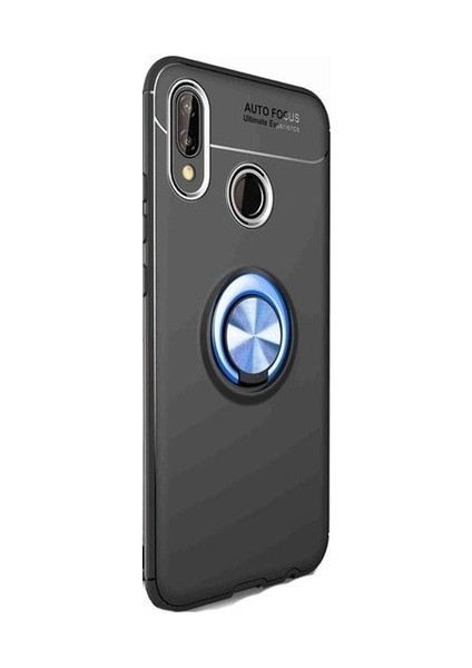 Xiaomi Mi 8 SE Kılıf Silikon Yüzüklü Standlı Metal Araç Tutuculu Ravel Tpu Siyah Mavi