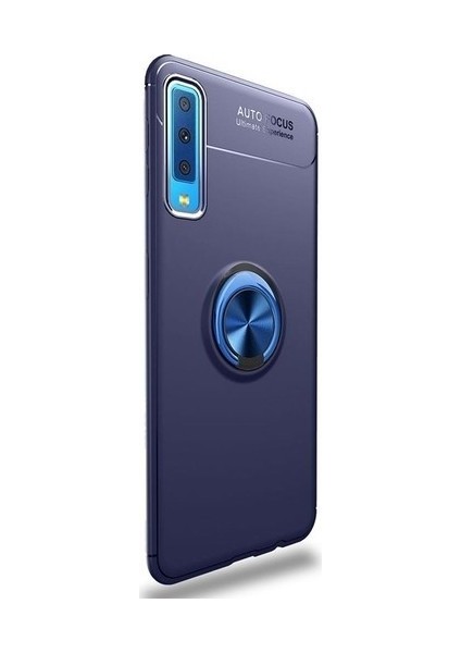 Xiaomi Mi 9 Kılıf Silikon Yüzüklü Standlı Metal Araç Tutuculu Ravel Tpu Lacivert