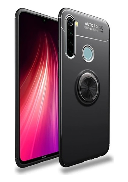 Xiaomi Redmi Note 8T Kılıf Silikon Yüzüklü Standlı Metal Araç Tutuculu Ravel Tpu Siyah