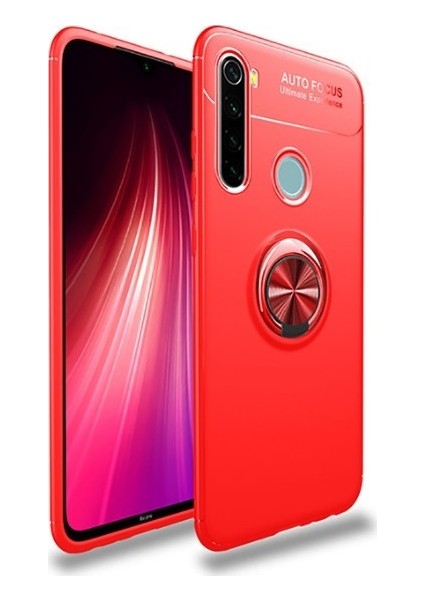 Xiaomi Redmi Note 8 Kılıf Silikon Yüzüklü Standlı Metal Araç Tutuculu Ravel Tpu Kırmızı