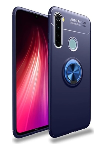 Xiaomi Redmi Note 8 Kılıf Silikon Yüzüklü Standlı Metal Araç Tutuculu Ravel Tpu Lacivert
