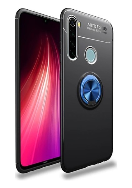 Xiaomi Redmi Note 8 Kılıf Silikon Yüzüklü Standlı Metal Araç Tutuculu Ravel Tpu Siyah Mavi