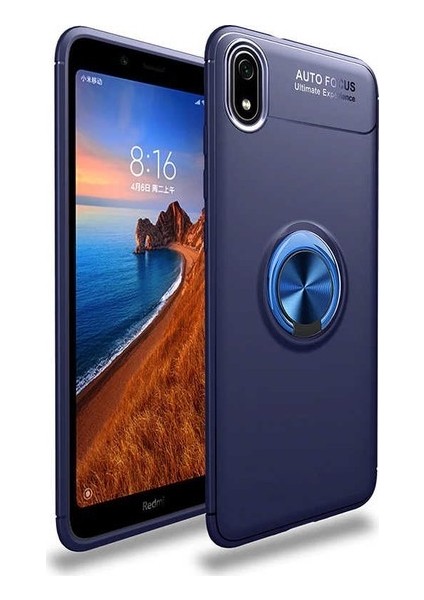 Xiaomi Redmi 7A Kılıf Silikon Yüzüklü Standlı Metal Araç Tutuculu Ravel Tpu Lacivert