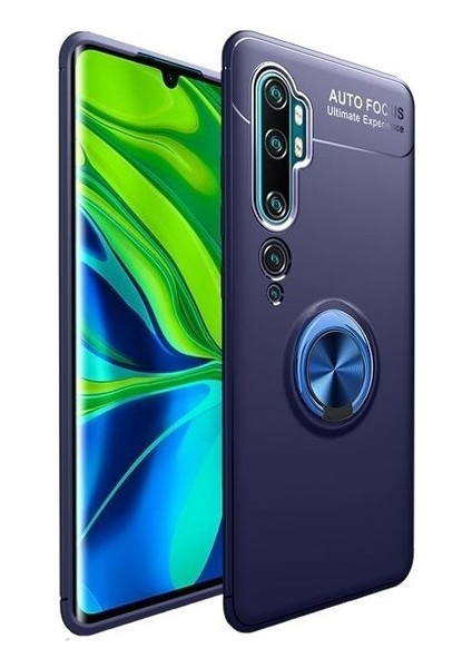 Xiaomi Mi Note 10 Kılıf Silikon Yüzüklü Standlı Metal Araç Tutuculu Ravel Tpu Lacivert