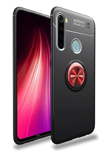 Xiaomi Redmi Note 8 Pro Kılıf Silikon Yüzüklü Standlı Metal Araç Tutuculu Ravel Tpu Siyah Kırmızı