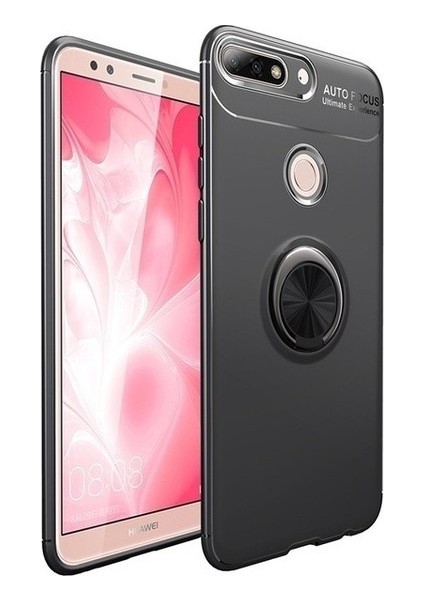 Xiaomi Redmi 6A Kılıf Silikon Yüzüklü Standlı Metal Araç Tutuculu Ravel Tpu Siyah