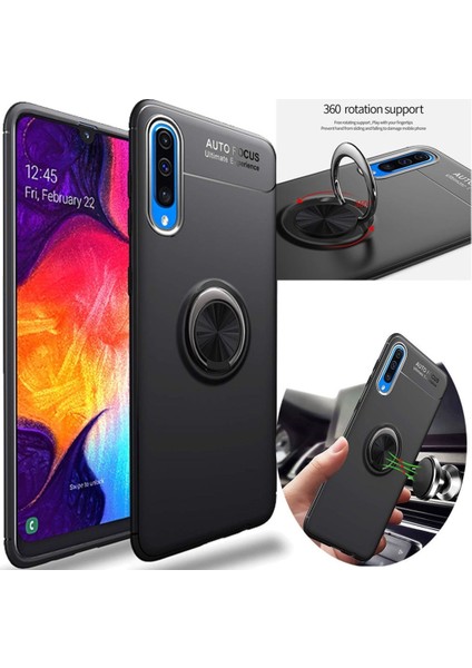 Xiaomi Redmi 6A Kılıf Silikon Yüzüklü Standlı Metal Araç Tutuculu Ravel Tpu Siyah